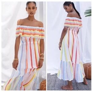 LEM LEM MOKATI Beach Dress Lemon Zest Colorful Vacation Off Shoulder Maxi Long